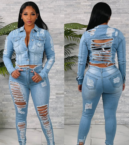 HEAVY DISTRESSED JACKET AND PANTS SET