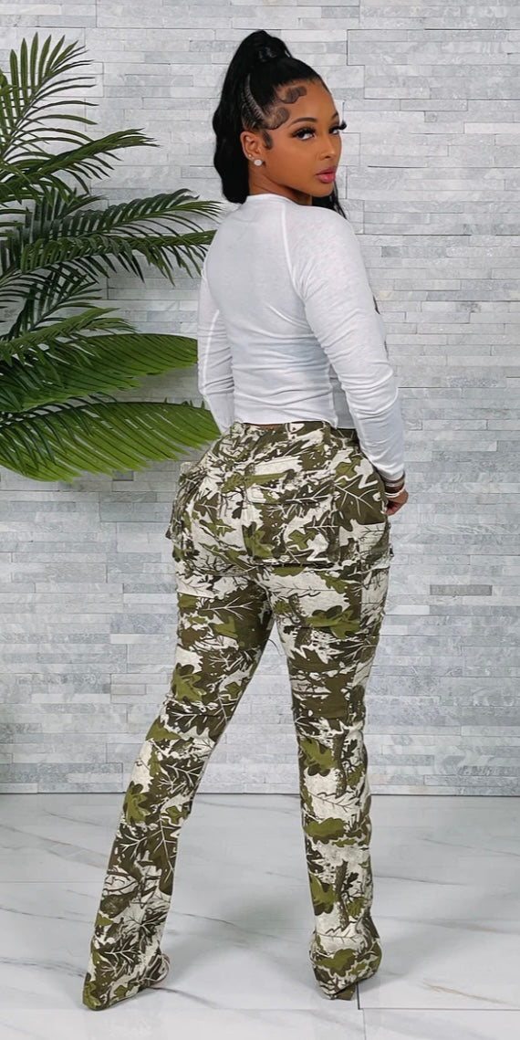 Camo cargo stacked jeans