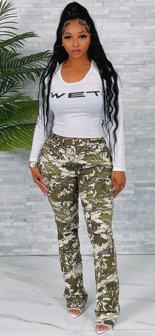 Camo cargo stacked jeans