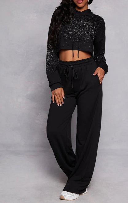 FRENCH TERRY LONGSLEEVE RHINESTONE TOP AND PANTS SET