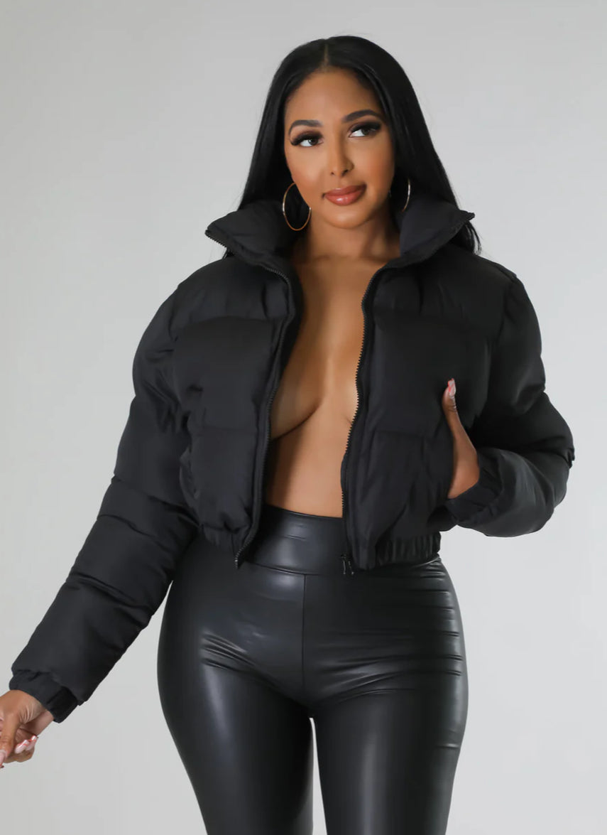 Short puffer zip up jacket