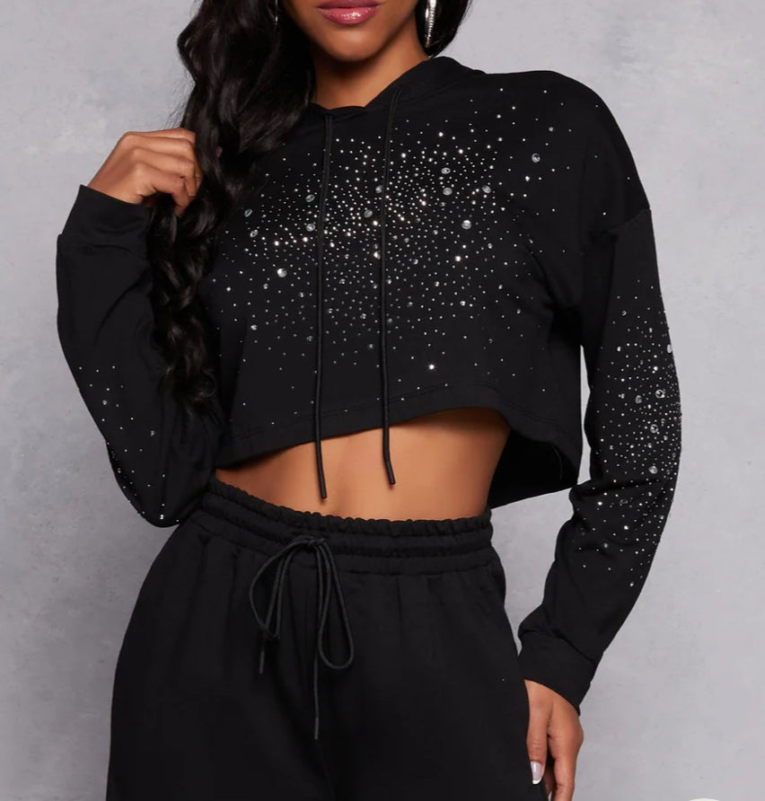 FRENCH TERRY LONGSLEEVE RHINESTONE TOP AND PANTS SET