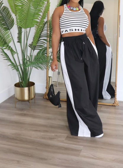 WIDE LEG SODE STRIPE PANTs