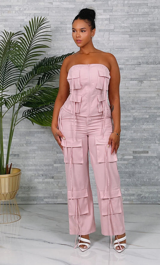 Tube top and pants with pocket set