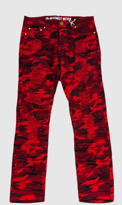 RIPPED CAMO PRINT PANTS