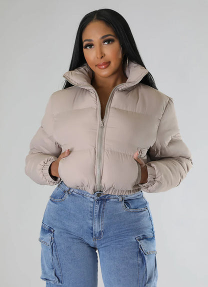 Short puffer zip up jacket