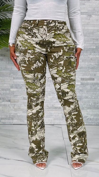 Camo cargo stacked jeans